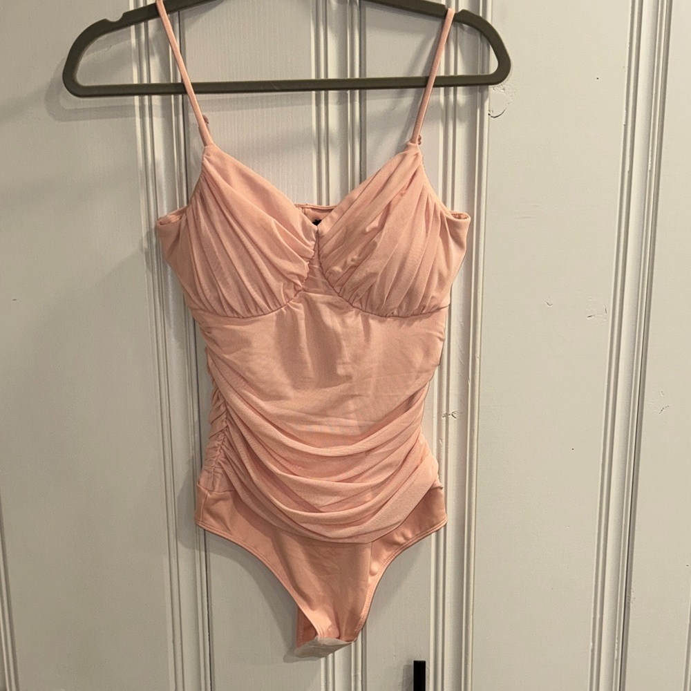 Express Peach Ruched Bodysuit